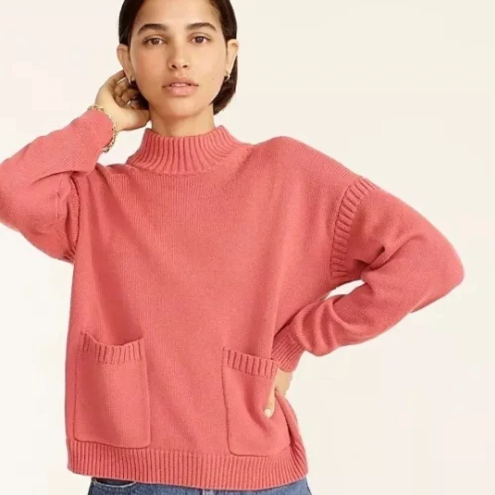 J.Crew X‎ Cotton Cashmere Patch Pocket Mock-neck Sweater Pink